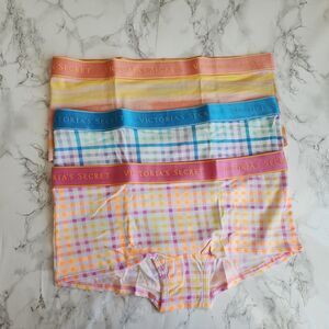 3 VICTORIA'S SECRET Cotton Boyshort Panty M  Blue Yellow  VS Shortie NWT